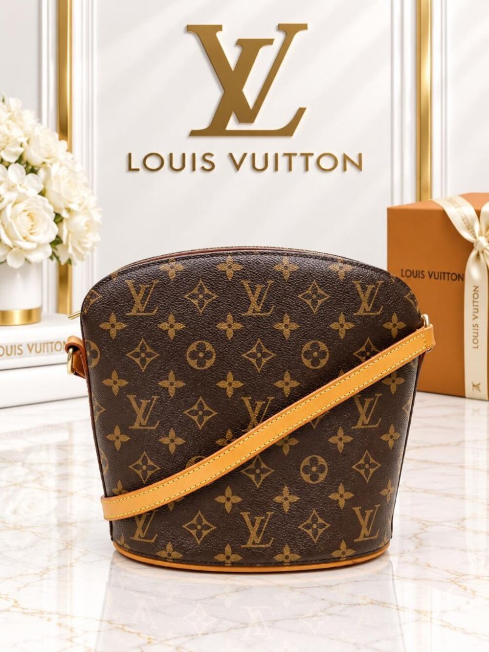 Authentic Louis Vuitton Drouot Monogram Canvas Crossbody Bag Vintage